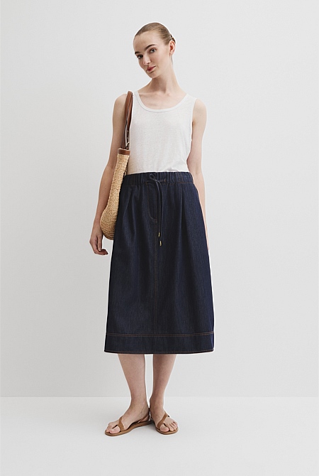 Chambray Pull On Skirt