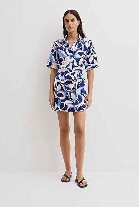 Print Mini Linen Skirt
