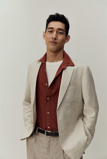 Herringbone Linen Single Breasted Jacket