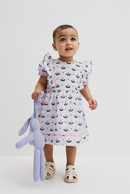 Short Sleeve Frill Print Dress