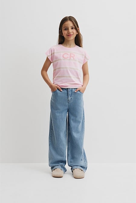 Organically Grown Cotton Stripe CR Sequin T-Shirt