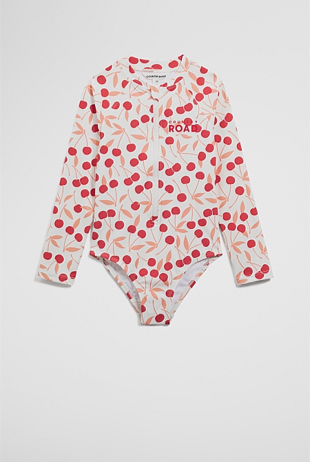 Cherry Long Sleeve Swimsuit