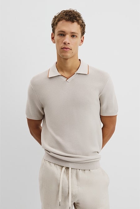 Australian Cotton V-Neck Knit Polo