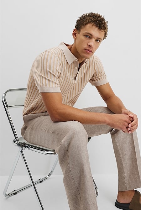 Australian Cotton Blend Silk Stripe Knit Polo