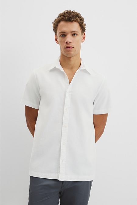 Short Sleeve Relaxed Good Earth Cotton Oxford Shirt