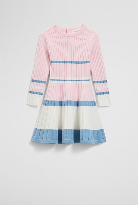 Organically Grown Cotton Blend Variegated Stripe Knit Dress