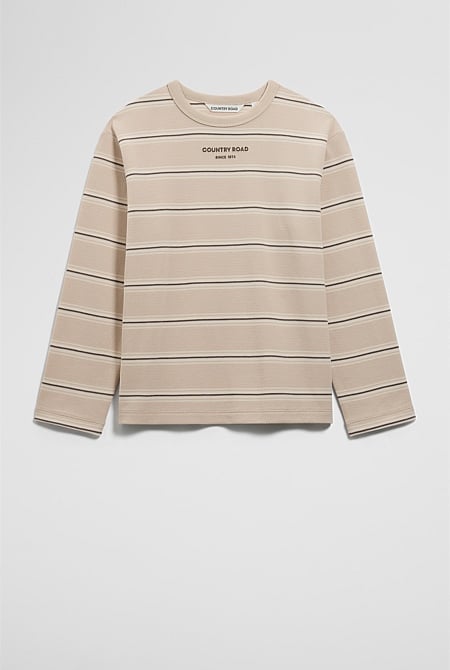 Organically Grown Cotton Stripe Long Sleeve Pique T-Shirt