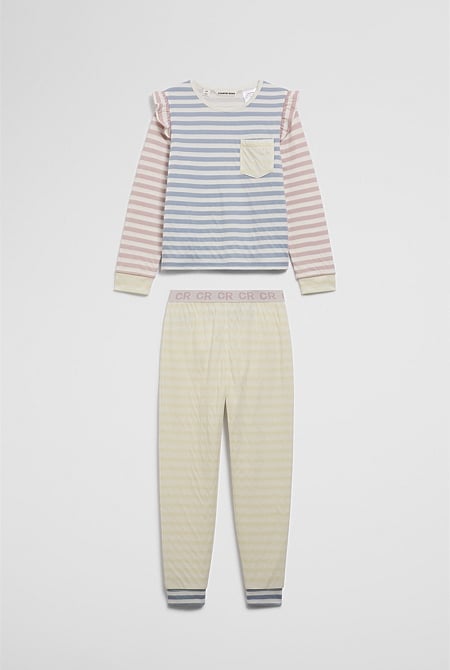Australian Cotton Contrast Stripe Print Sleep Set