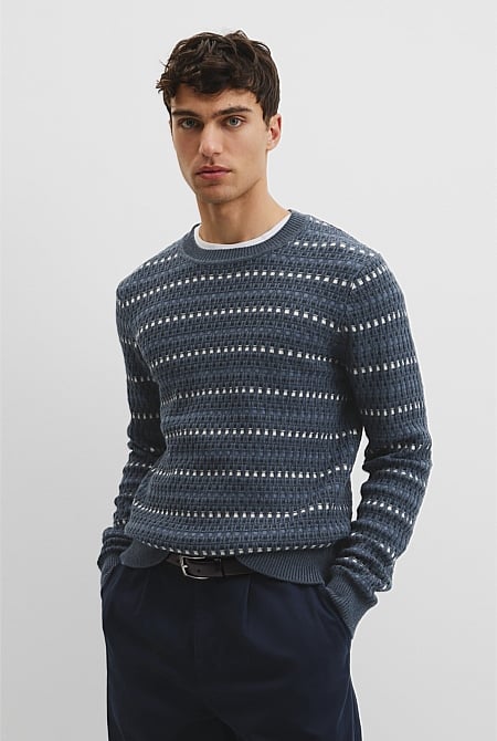 Australian Good Earth Cotton Wool Blend Jacquard Check Knit