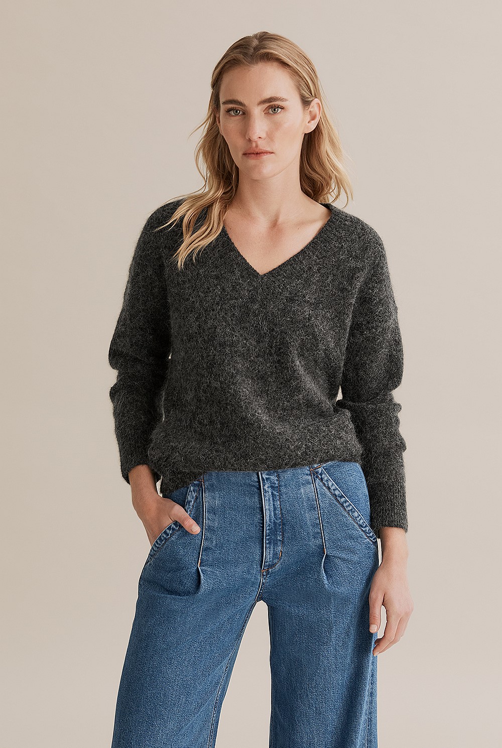 V-Neck Fluffy Pullover