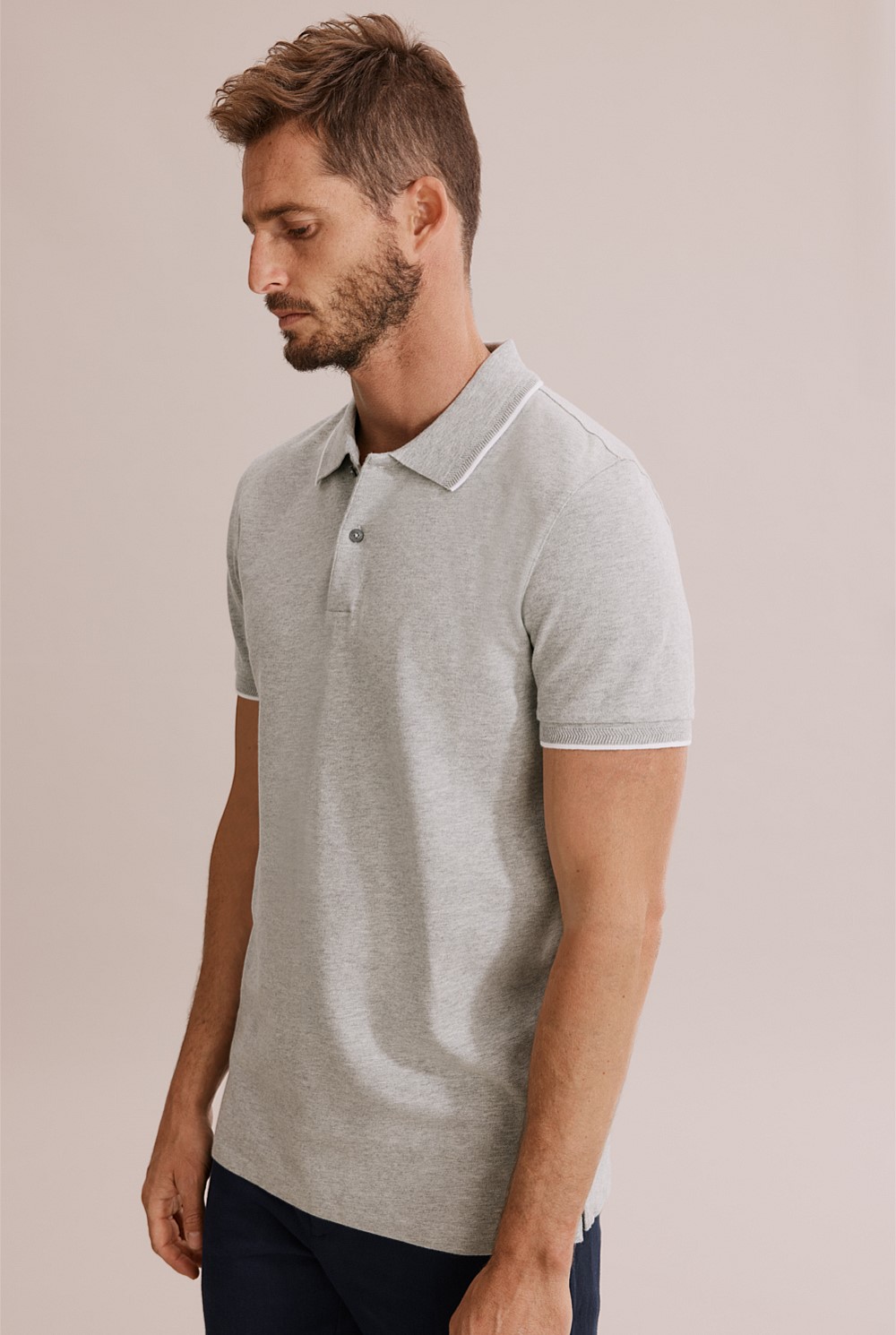 Slim Fit Herringbone Tipped Polo