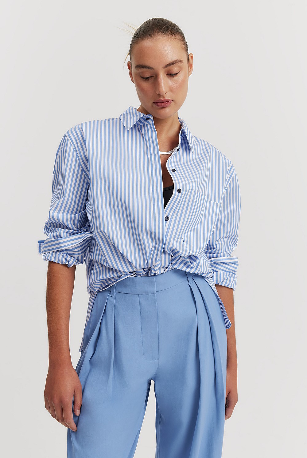 Australian Cotton Poplin Relaxed Stripe Shirt