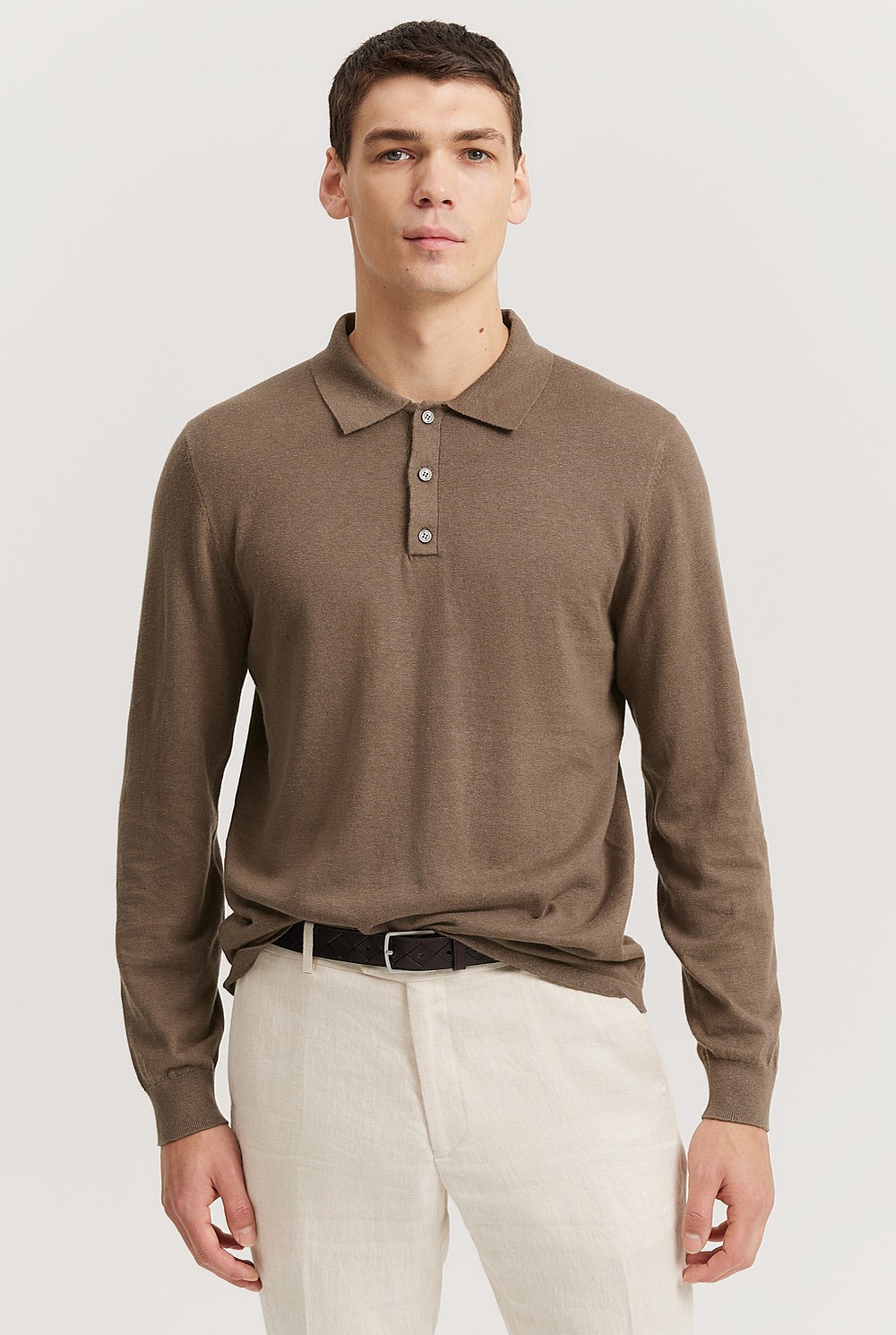 Long Sleeve Cotton Linen Polo