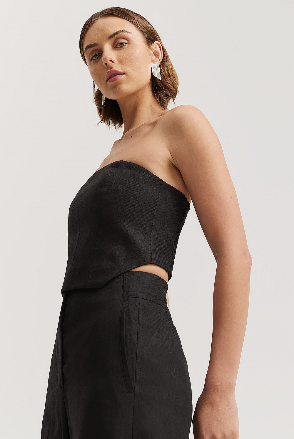 Linen Yarn Dyed Strapless Bustier