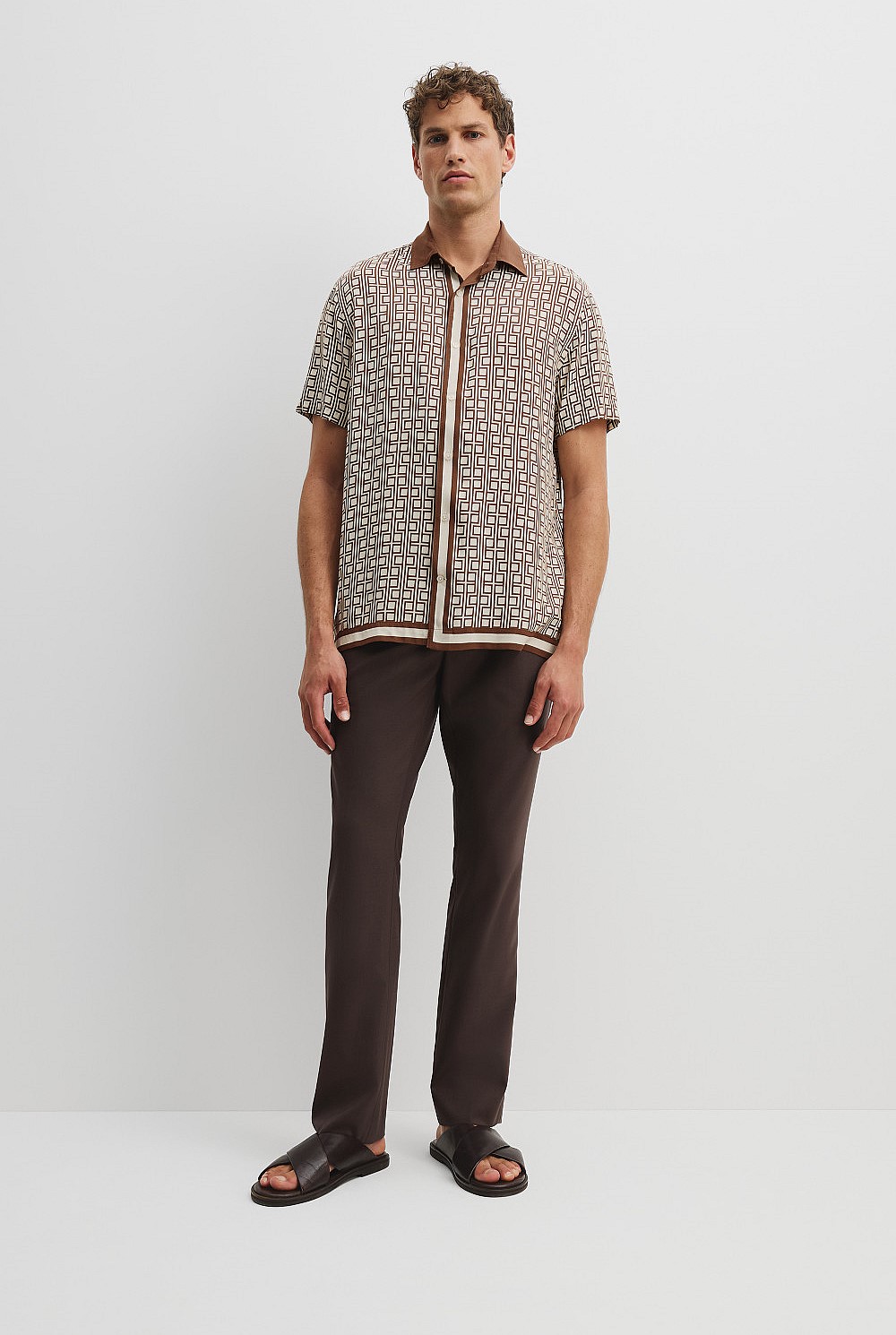 Relaxed Fit Linear Print Viscose Shirt