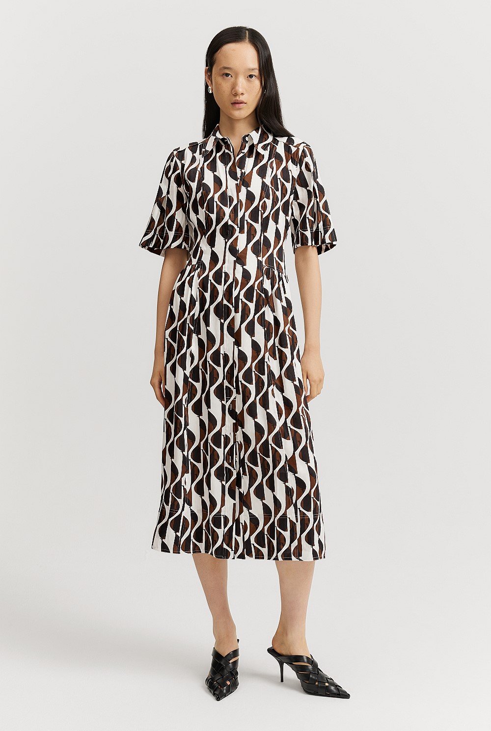 Print Cinched Shirt Dress