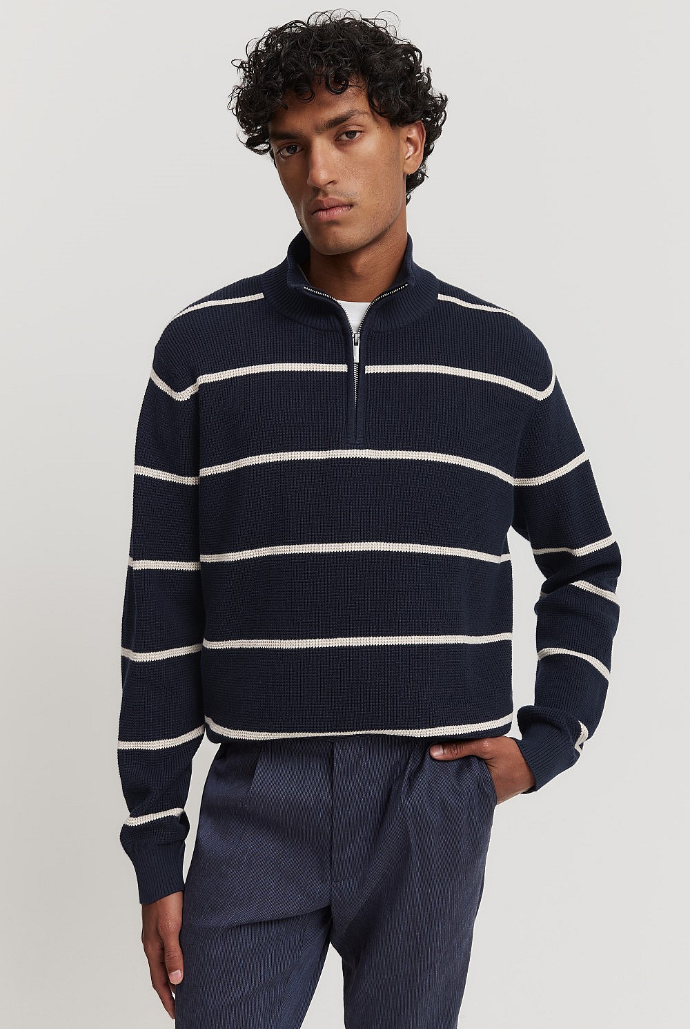 Australian Cotton Stripe Half Zip Knit