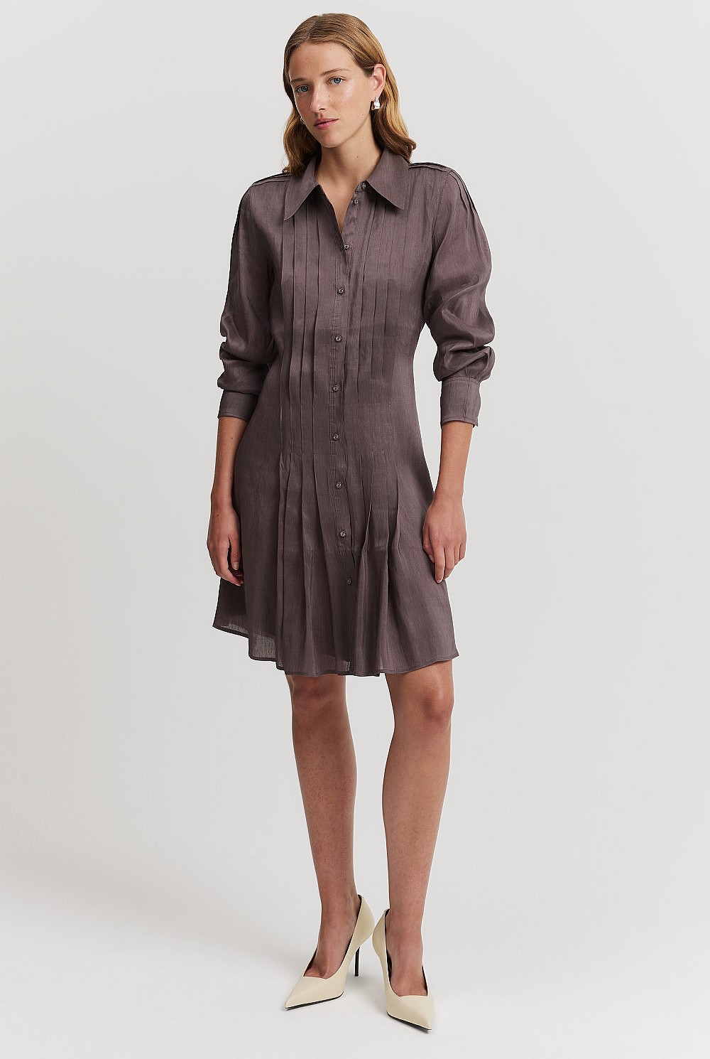 Pleat Mini Shirt Dress