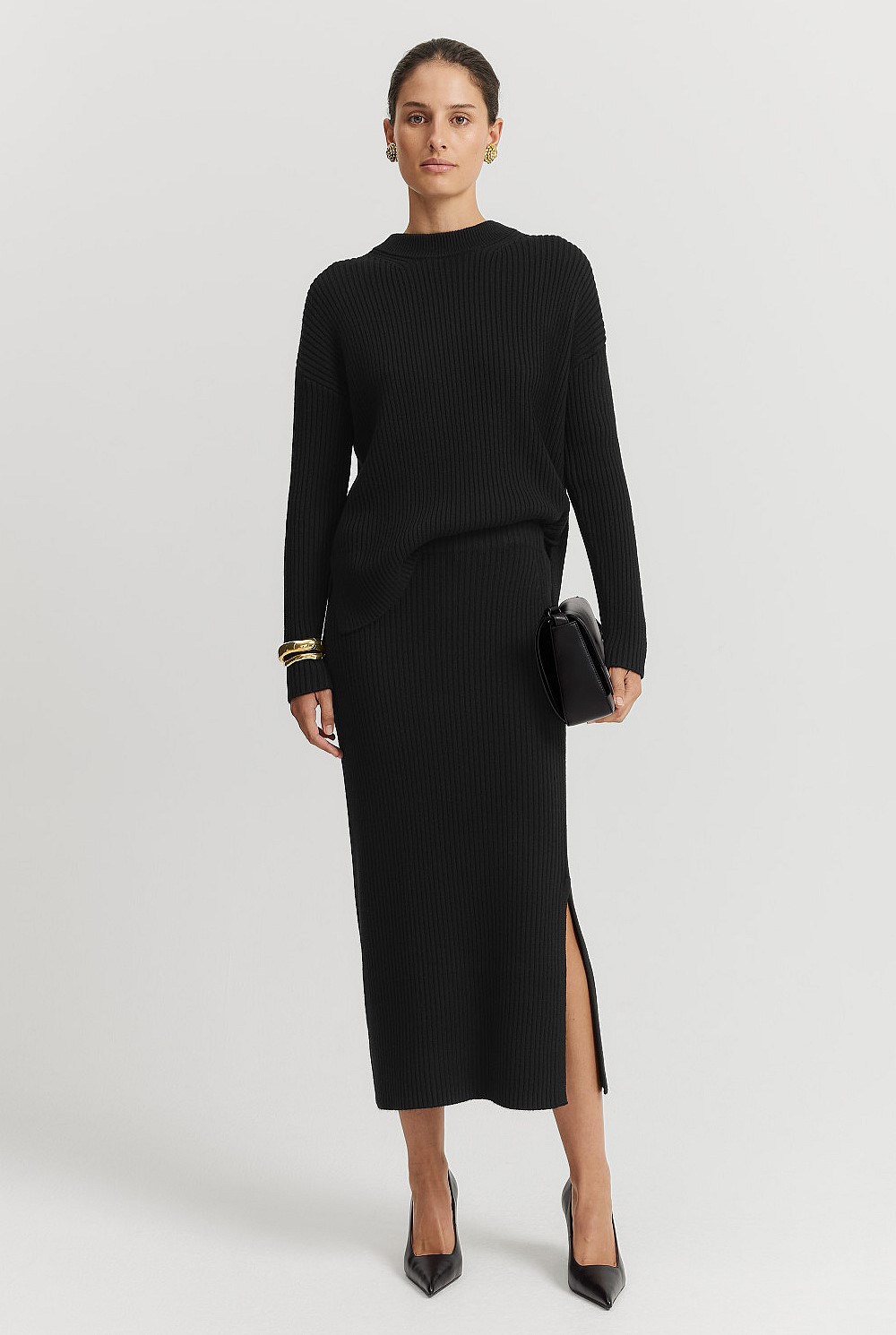 Cotton Cashmere Blend Rib Knit Skirt