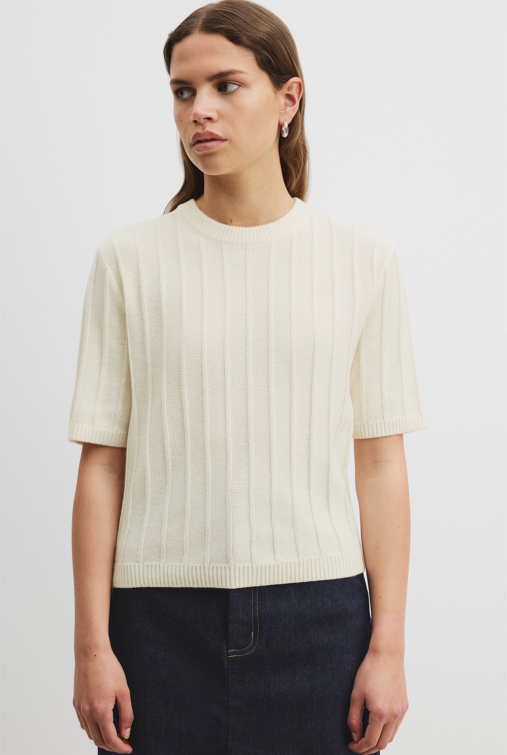 Short Sleeve Rib Knit T-Shirt