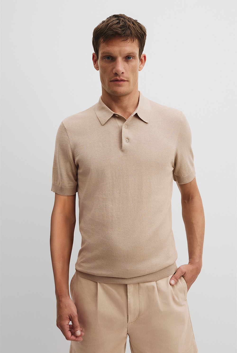 Cotton Silk Button Knit Polo