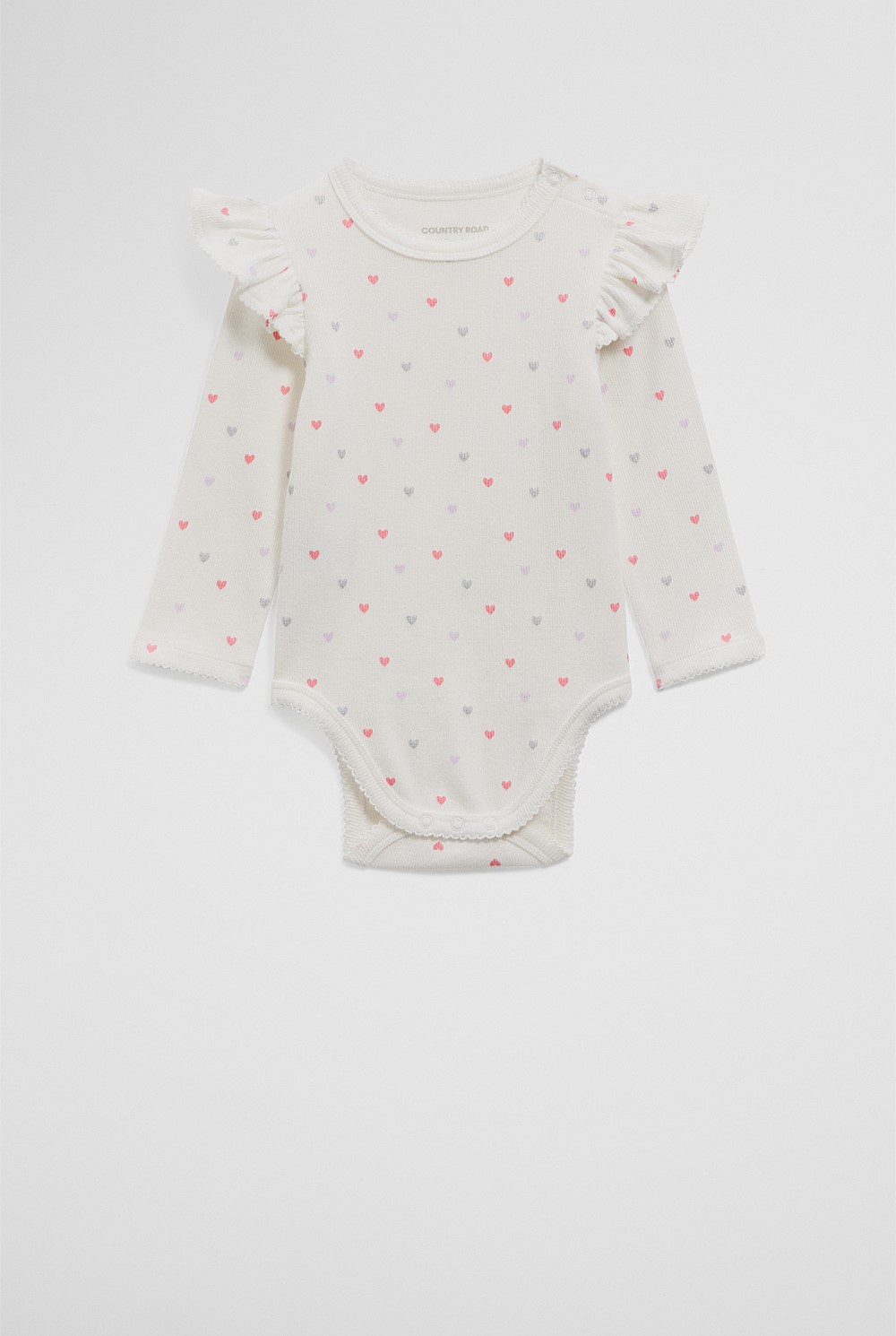 Organically Grown Cotton Frill Rib Long Sleeve Bodysuit