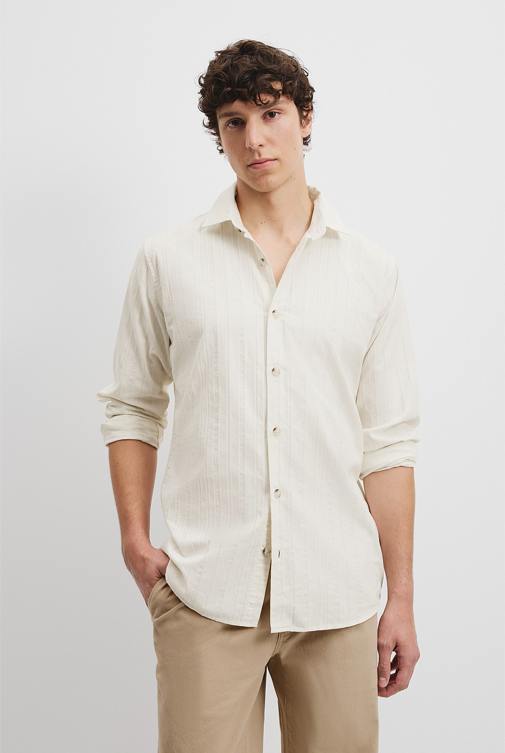 Relaxed Fit Textured Cotton Shirt