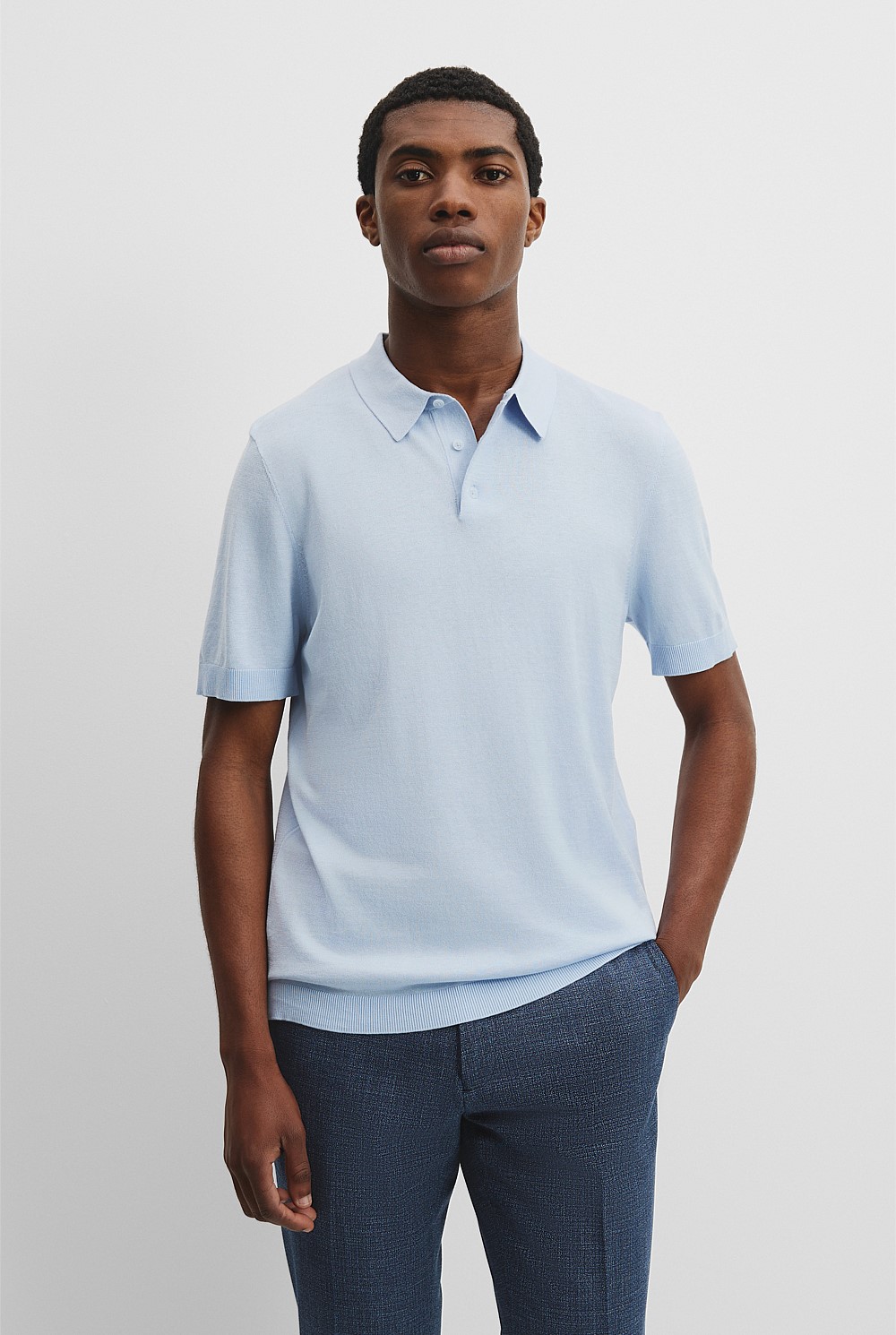 Cotton Silk Button Knit Polo