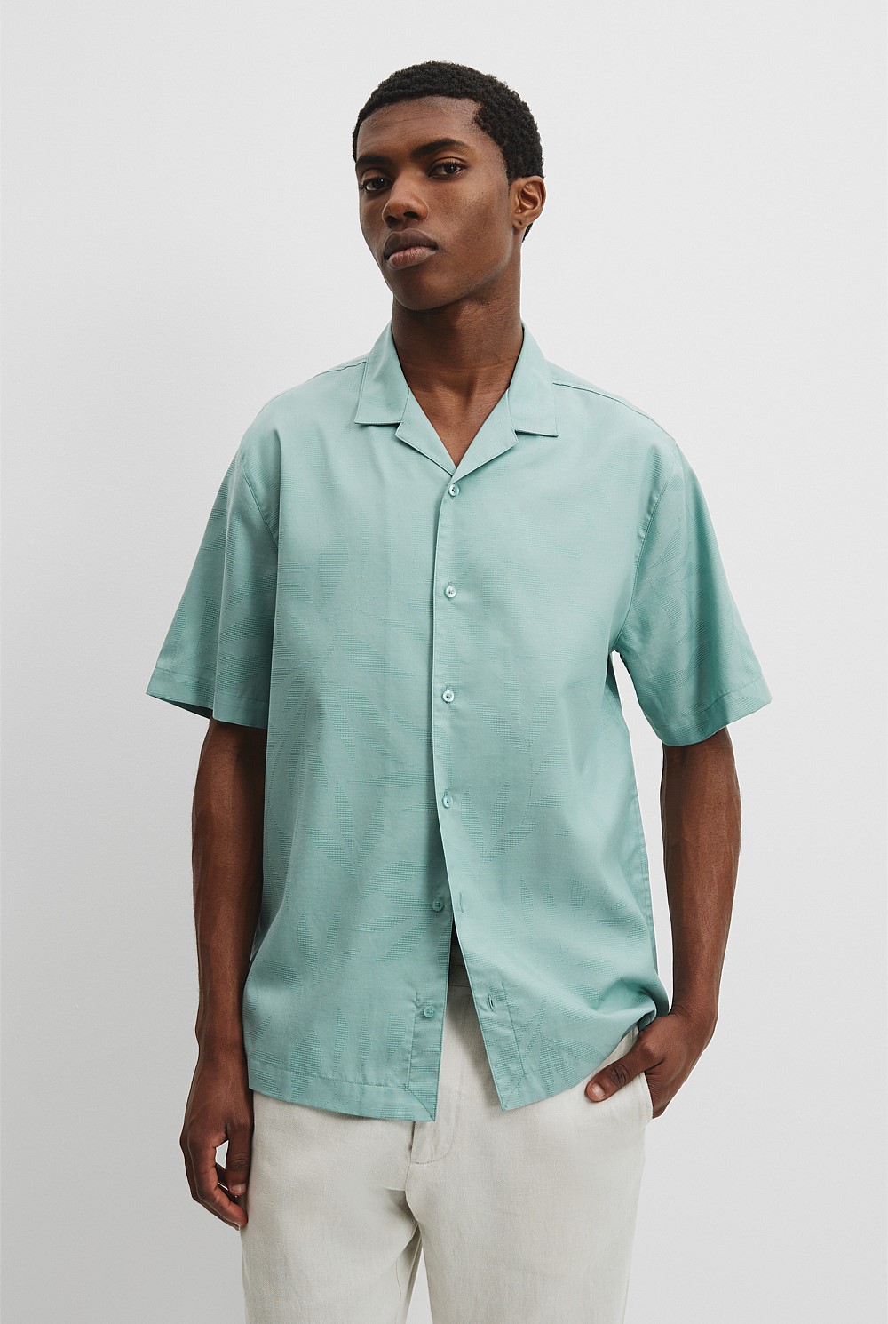 Short Sleeve Revere Jacquard Shirt