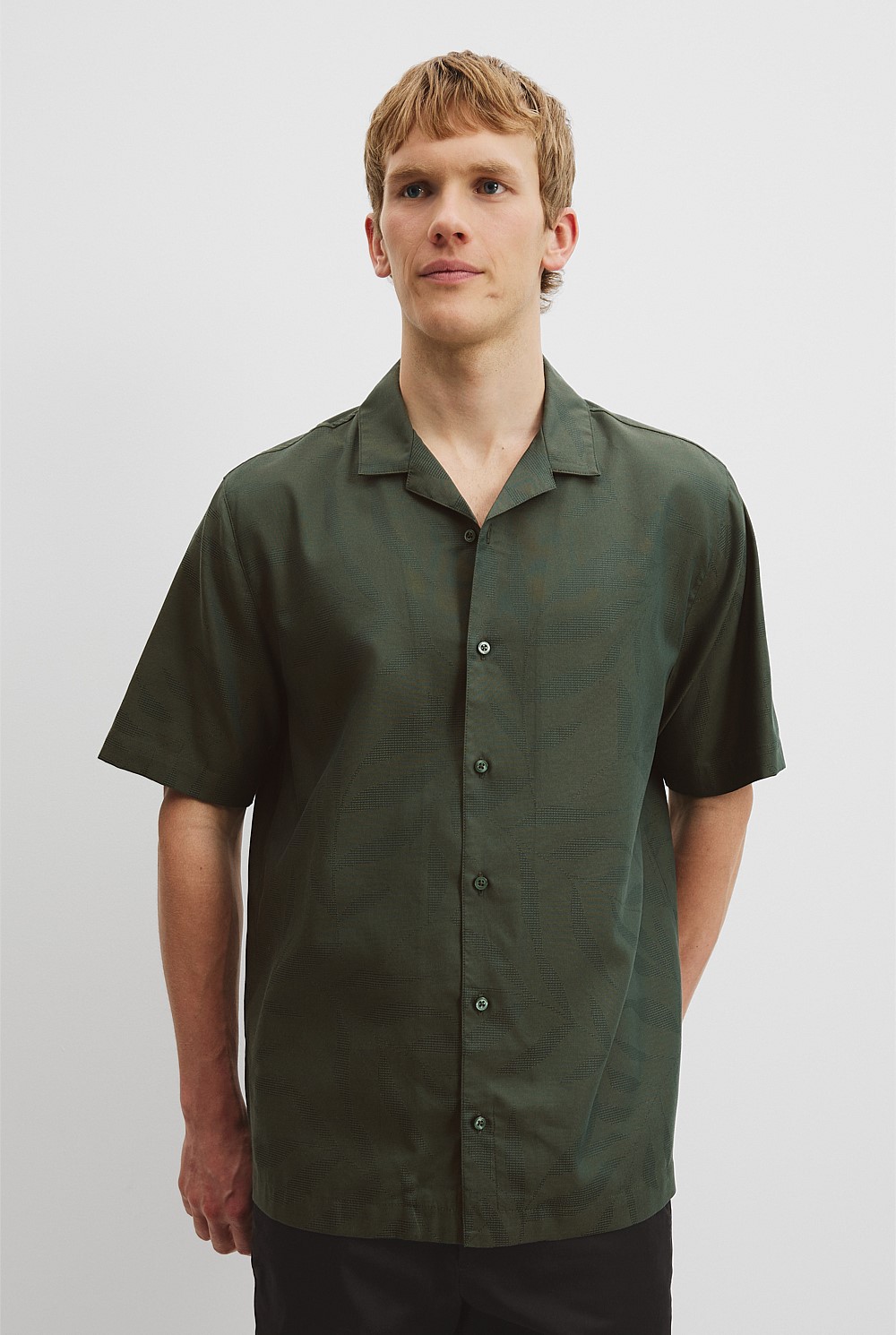 Australian Cotton Short Sleeve Revere Jacquard Shirt