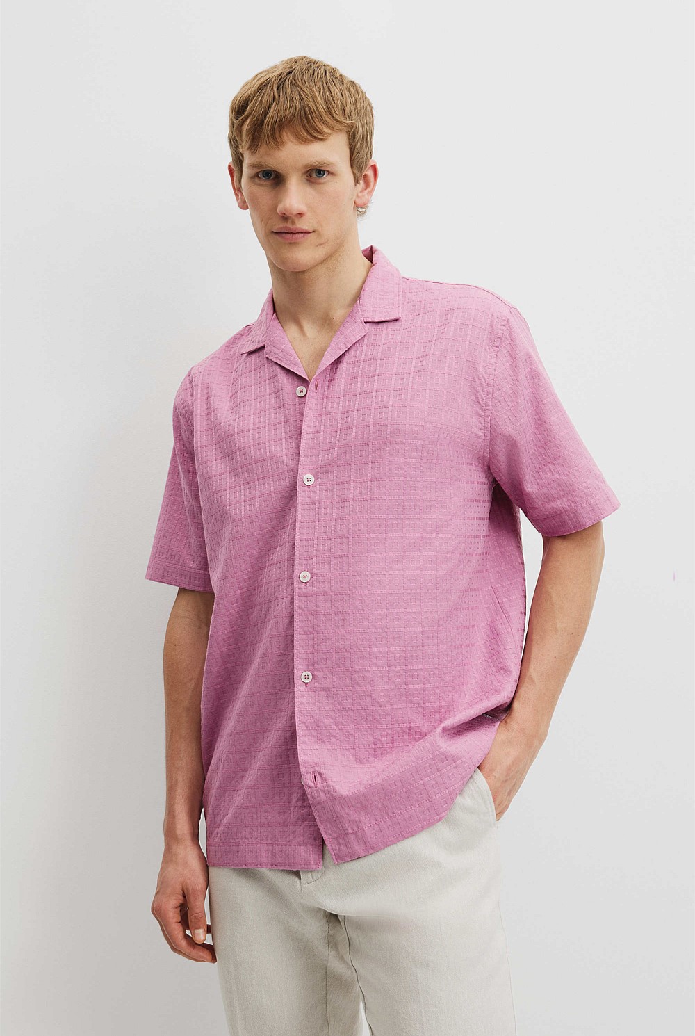 Short Sleeve Jacquard Woven Shirt