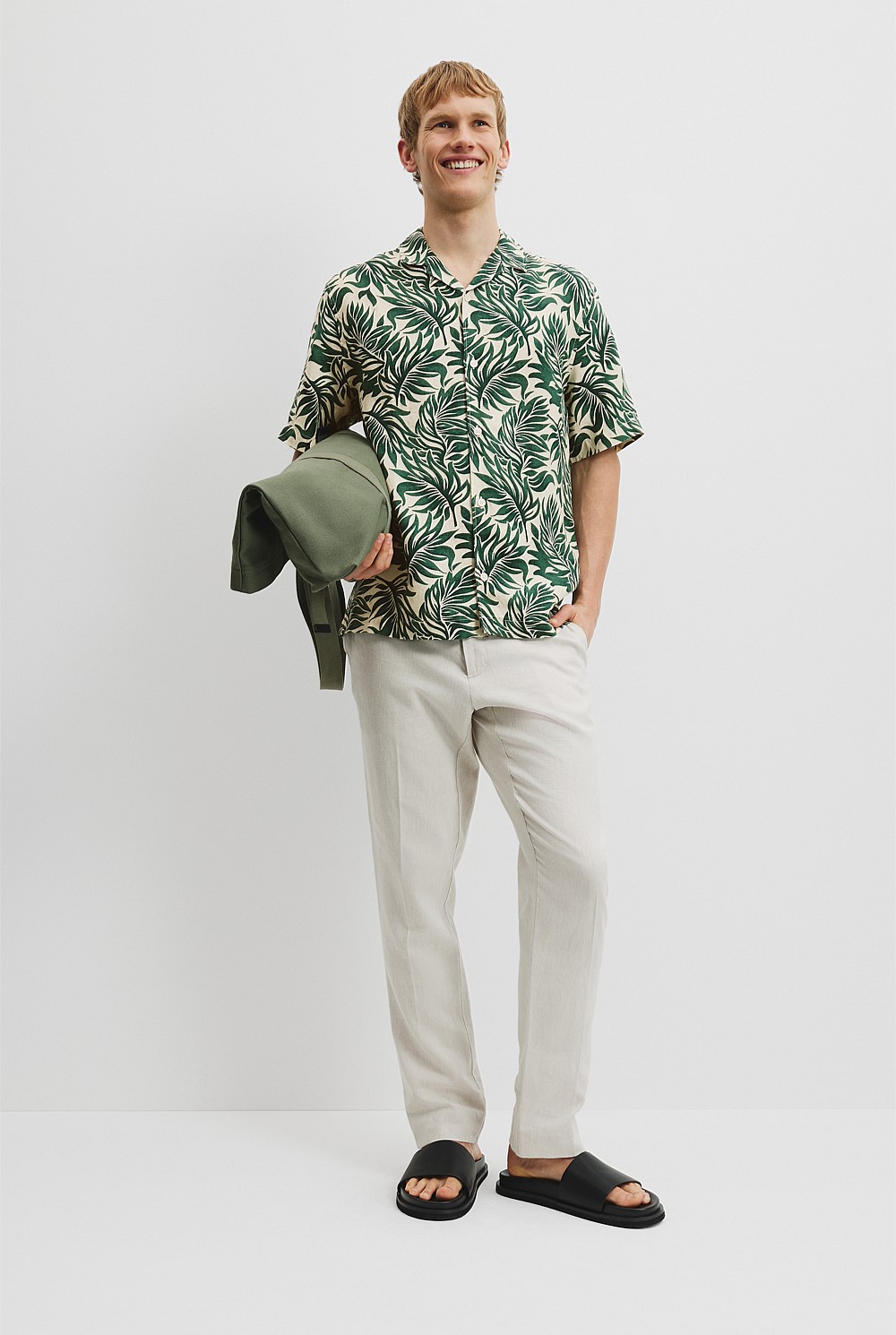 Organically Grown Linen Short Sleeve Leaf Print Shirt