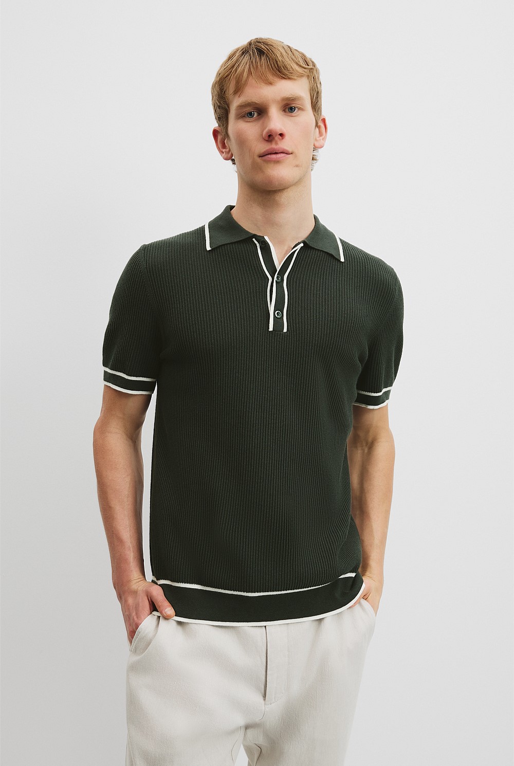 Australian Cotton Blend Tipped Knit Polo