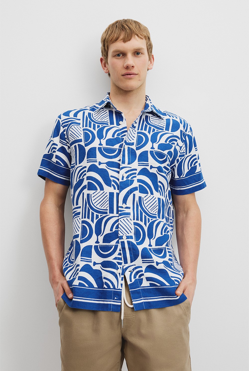 Organically Grown Linen Short Sleeve Abstract Border Shirt