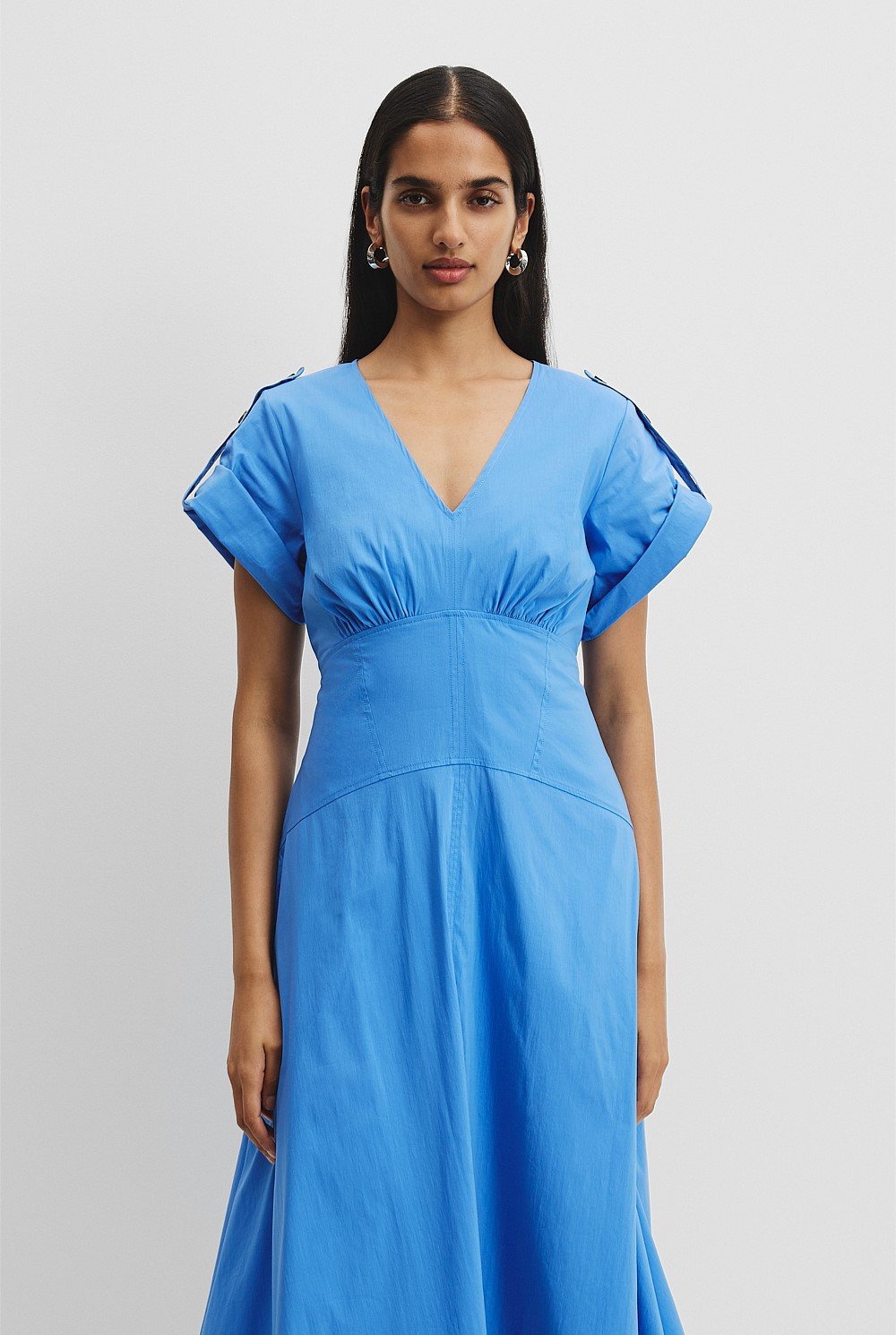 Poplin Basque Midi Dress