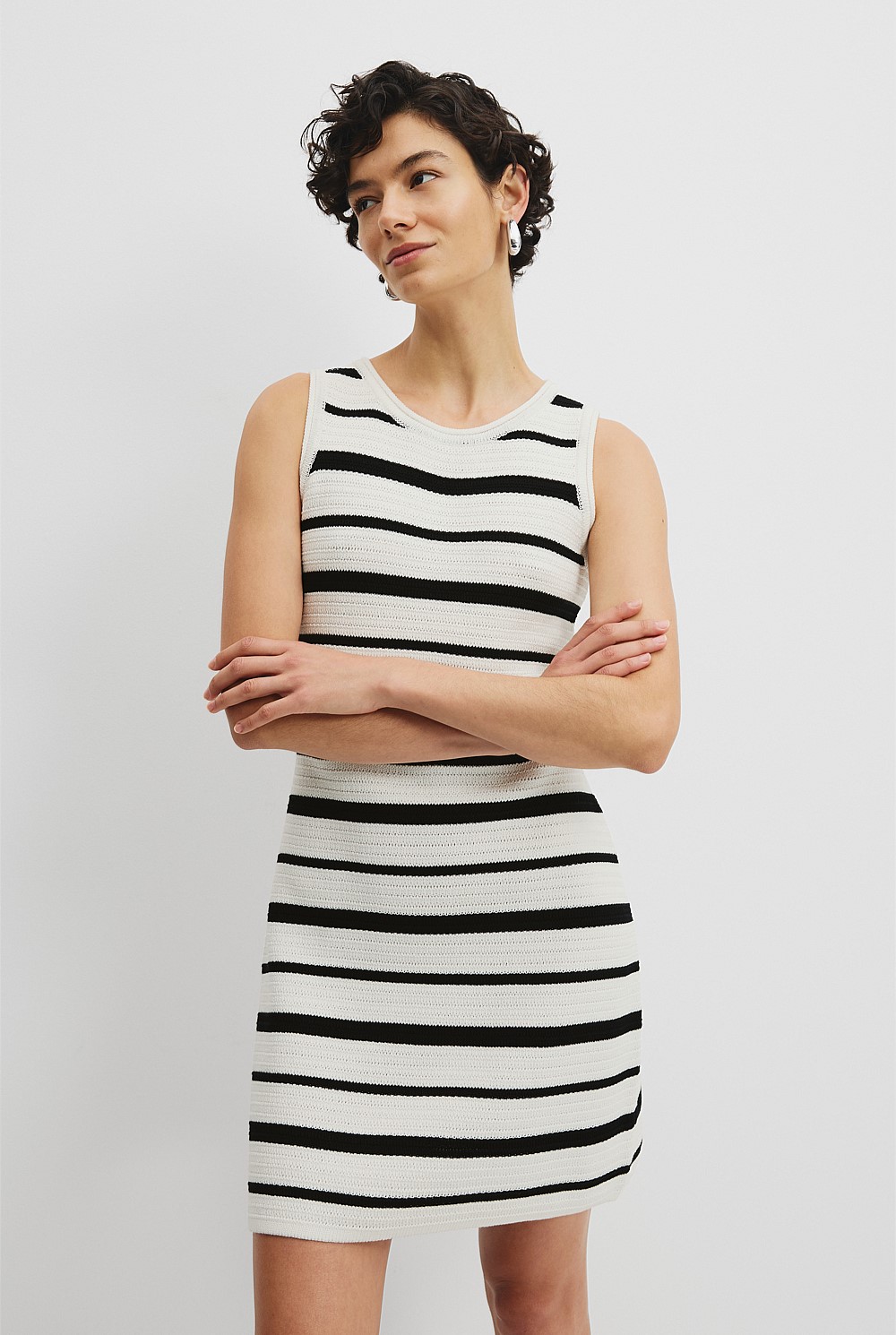 Organically Grown Cotton Stripe Crochet Knit Dress