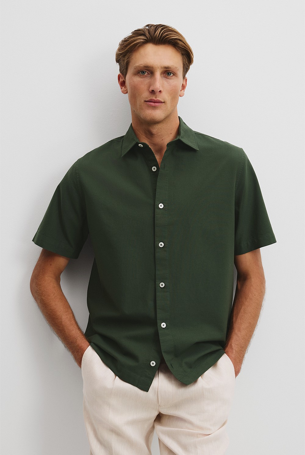 Relaxed Fit Good Earth Cotton Short Sleeve Oxford Shirt