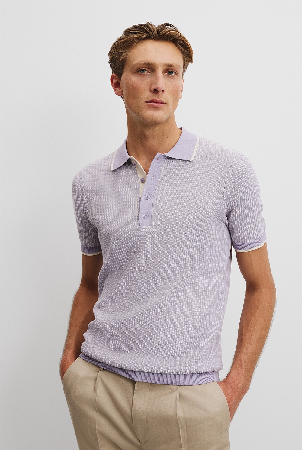 Cotton Silk Textured Knit Polo