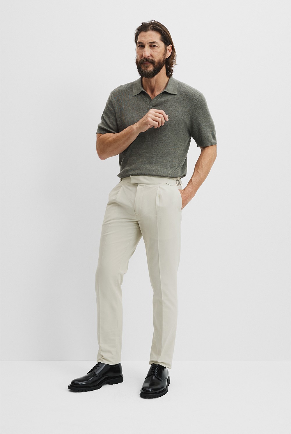 Cotton Pleat Buckle Pant