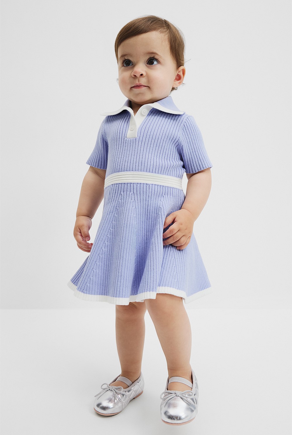 Organically Grown Cotton Blend Collared Short Sleeve Knit Dress