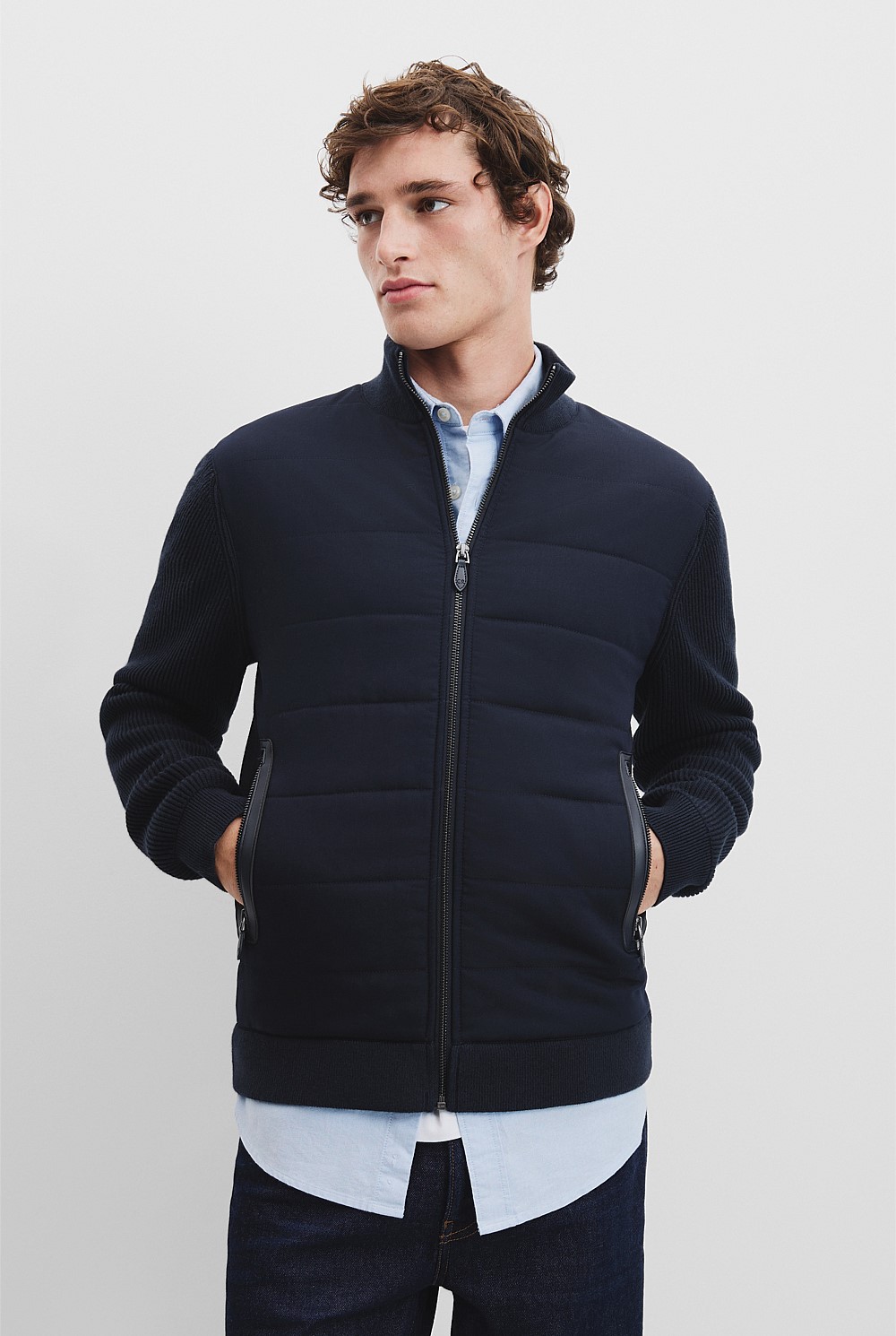 Cotton Blend Knit Hybrid Jacket