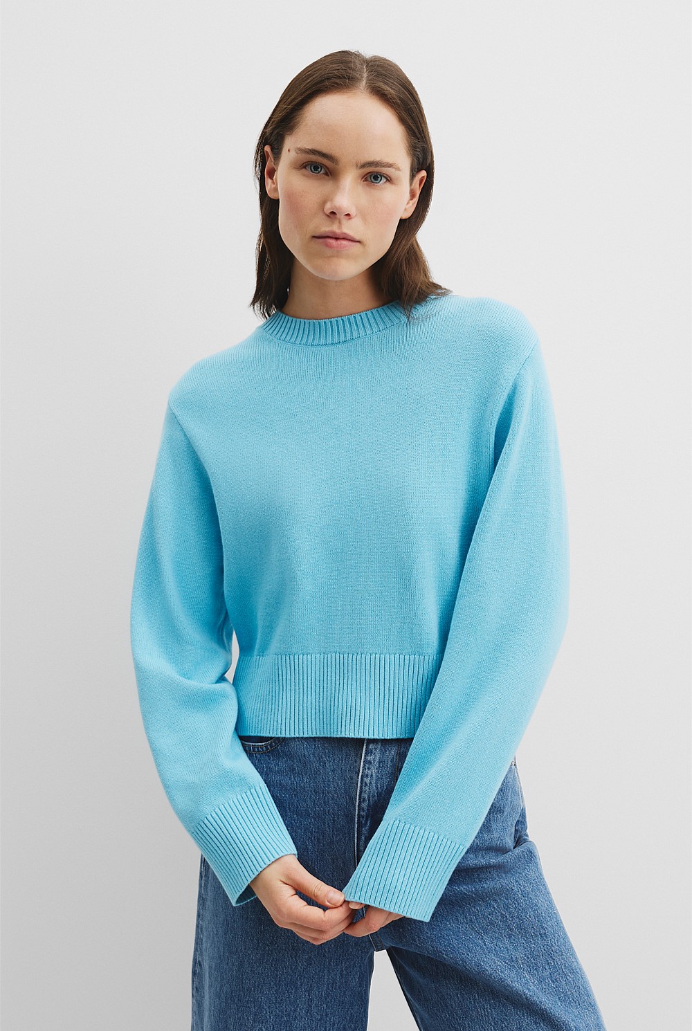 Organically Grown Cotton Blend Crop Crew Neck Knit