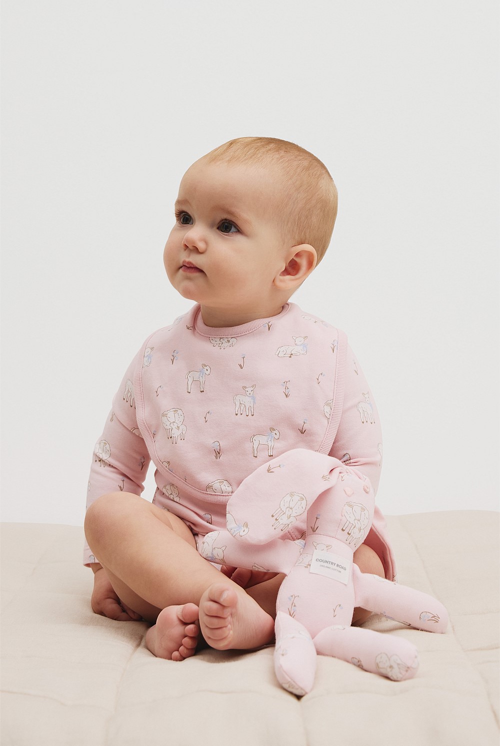 Organically Grown Cotton Lamb Print Long Sleeve Bodysuit