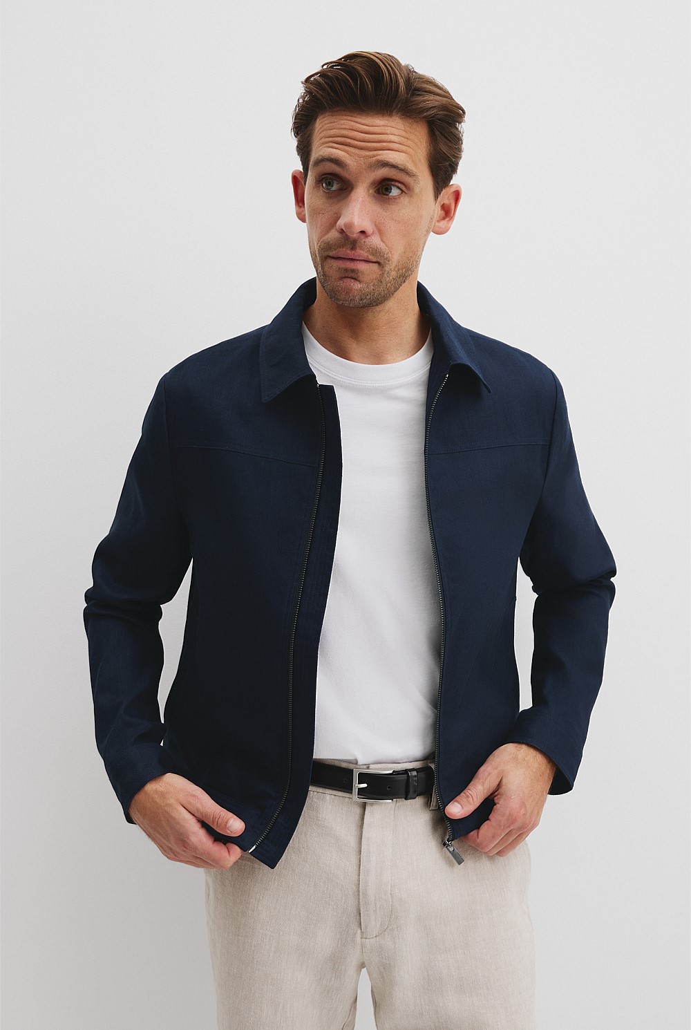 Cotton Linen Zip Through Jacket