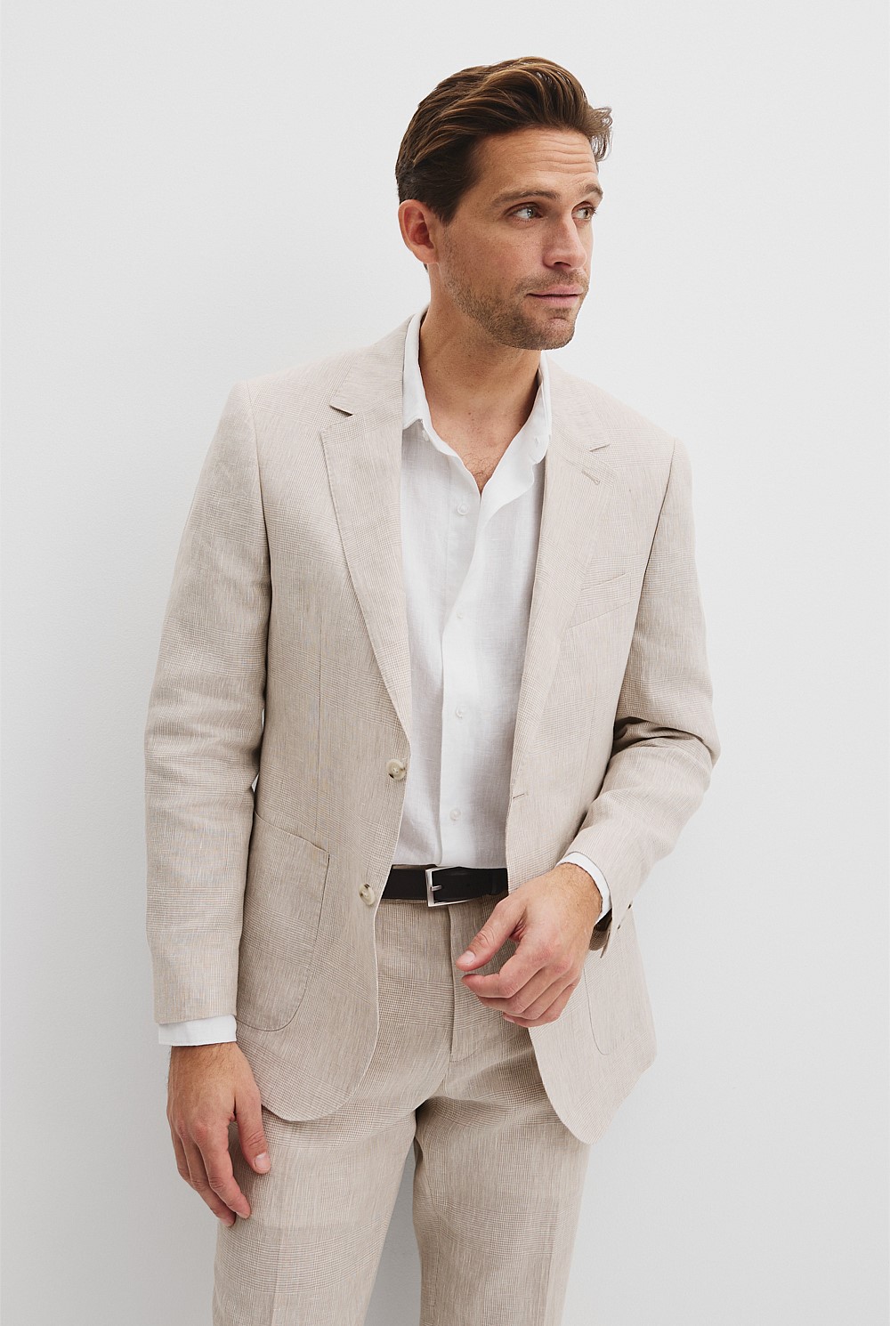 Regular Fit Linen Single Breasted Check Jacket