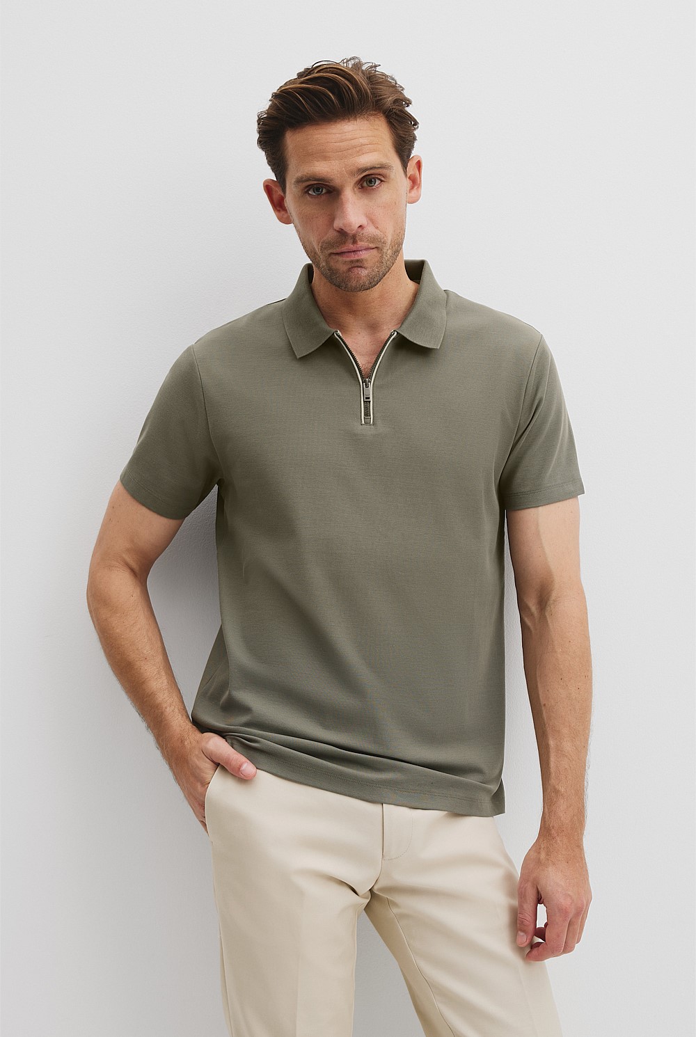 Australian Cotton Mercerised Pique Zip Polo