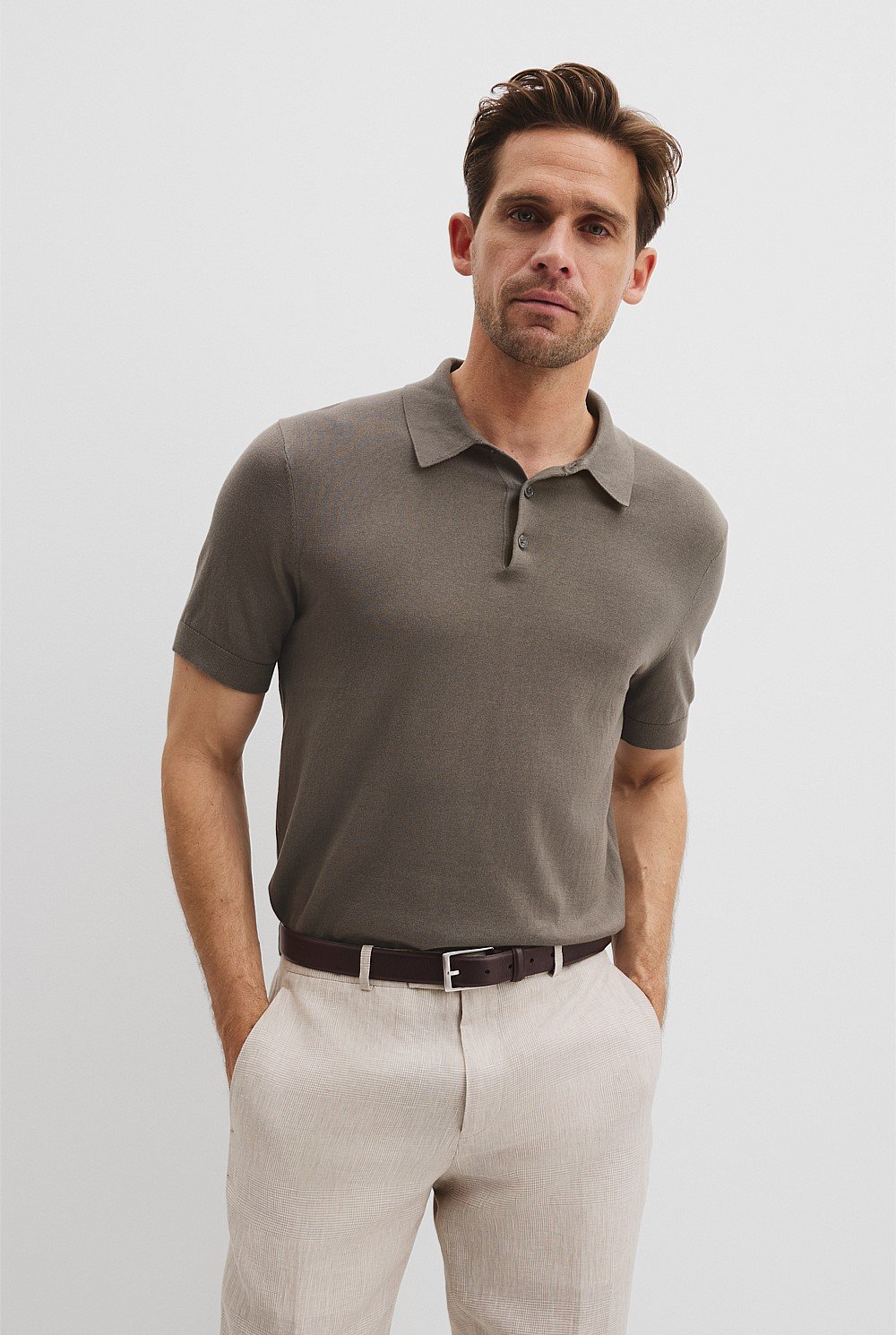 Australian Cotton Blend Silk Button Polo