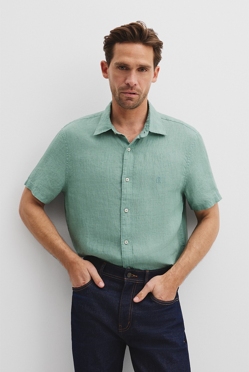 Regular Fit Organically Grown Delave Linen Short Sleeve Shirt