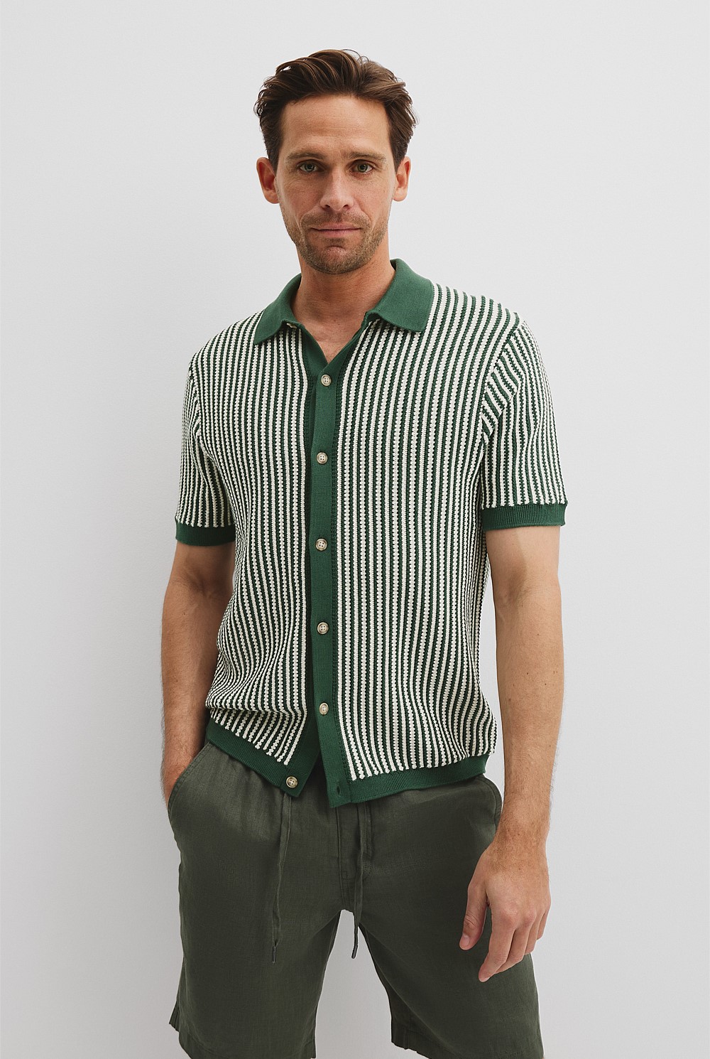 Australian Cotton Short Sleeve Border Stripe Knit Shirt