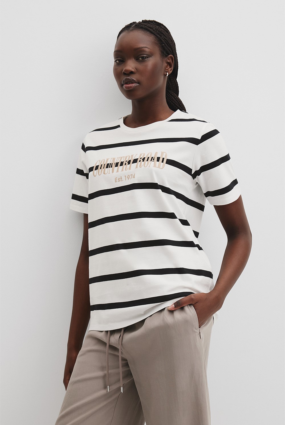 Australian Cotton Stripe Heritage Embroidered T-Shirt